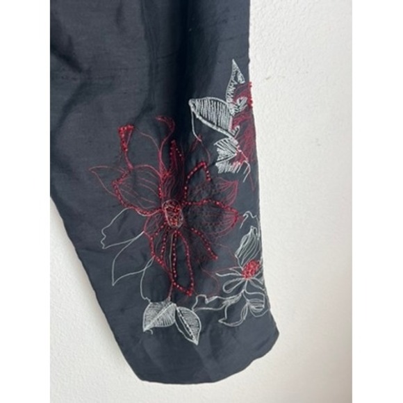 ANNE CARSON Black Embroidered Silk Blend Pants Size 8 Floral Beaded - Picture 4 of 6